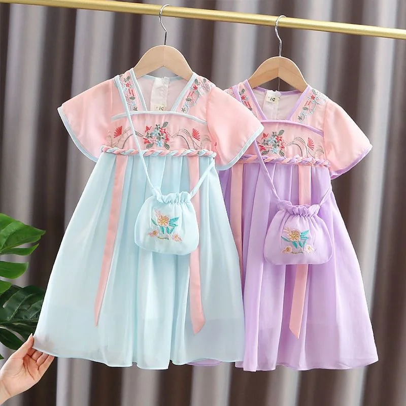 

2022 Kids dresses baby girls clothes Chinese style floral pattern baby summer dresses size 90-150