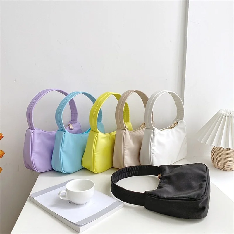 spring new bright colour handbag high quality Candy colors nylon Shoulder bag women Underarm armpit bag casual  Small  Clutch