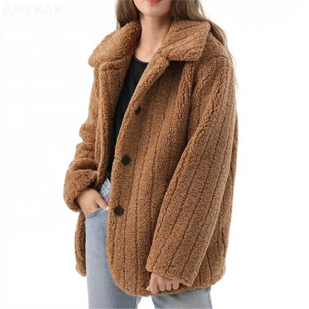 Women Winter Luxury Real Fur Coat Pure Color Fleece Teddy Jacket Warmth Designer Button Natural Fur Coats Fur For Women
