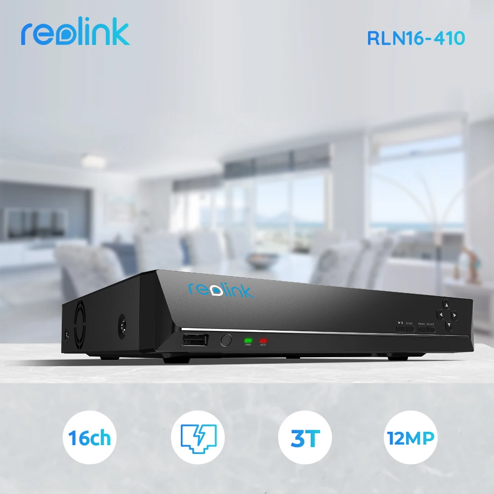 

[Обнаружение человека/автомобиля] Reolink 16ch NVR 4MP 5MP 4K 12MP PoE сетевой видеорегистратор с 3 ТБ HDD для безопасности ip-камер RLN16-410