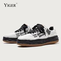 yiger mens casual shoes genuine leather man sneakers mihara yasushi reflective dissolving shoes mens vintage thick sole shoes