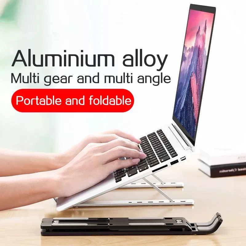 

Portable and Foldable Aluminium Alloy Laptop Tablet iPad Rise Bracket 6 Gear Adjustable Height Notebook Cooling Support Stand