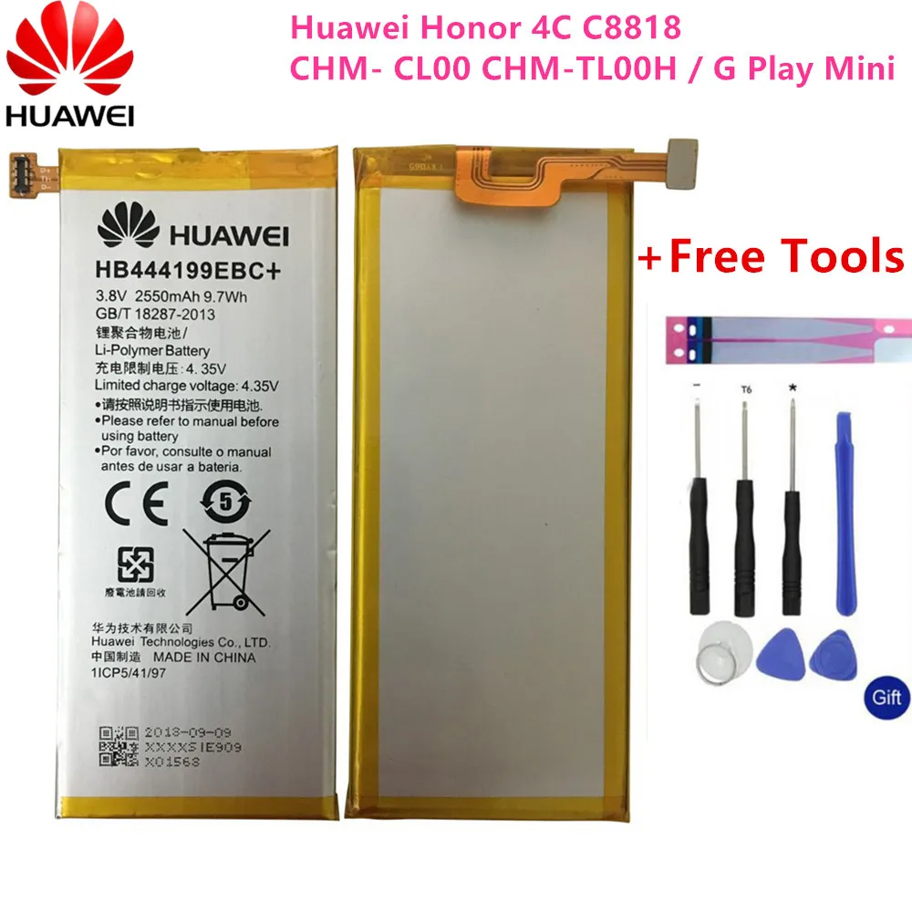 

Оригинальный аккумулятор Hua Wei 2550 мАч HB444199EBC для Huawei Honor 4C C8818 CHM- CL00 стандартная фотография