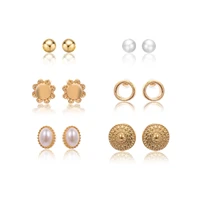 6 piecesset earring earrings set simple pearl geometric card earrings