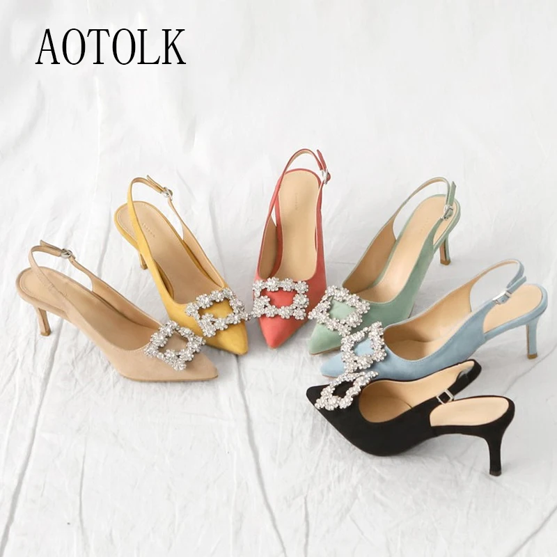 

Women Pumps Ladies Rhinestone High Heels Female Luxury Sandals Pointed Toe Brand Dress Party Wedding Shoes Large Size 41 2021