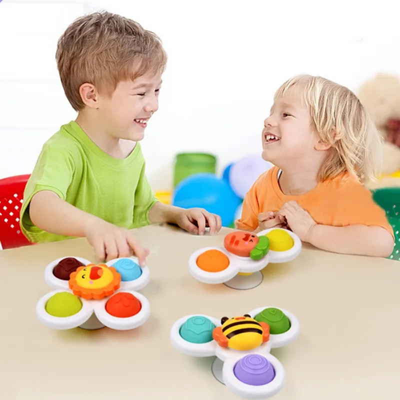 

3Pcs Baby Spinner Suction Cup Stress Relief Toys Kids Dining Table Game Bath Rotating Top Sucker Relieve Stress Fidget Toy Gifts