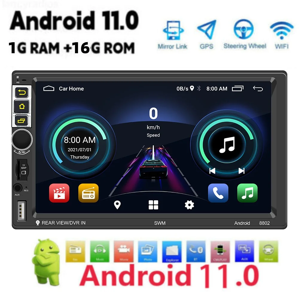 

Автомагнитола на Android 11, мультимедийный видеоплеер с 7-дюймовым сенсорным экраном, Wi-Fi, Bluetooth, FM-радио, GPS-навигацией, Типоразмер 1DIN