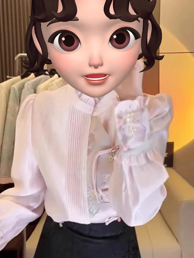 Новая китайская национальная модная рубашка со снежинками и воротником-стойкой