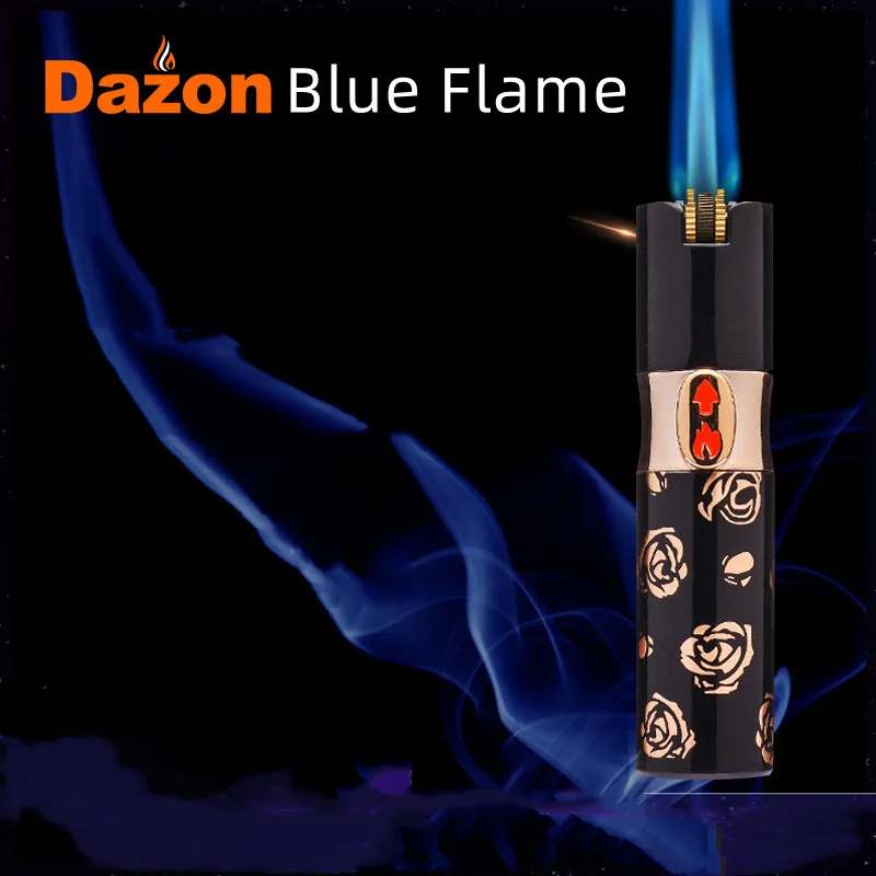 

Новая креативная надувная зажигалка с прямым шлифовальным кругом, портативная ветрозащитная зажигалка с синим пламенем, пистолет-распылит...
