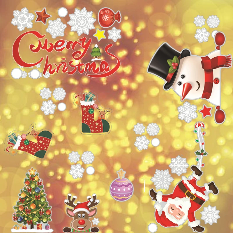 

5PCS Christmas Window Stickers Santa Claus Snowflake Wall Decals Removable Winter New Year Christmas Window Decor For Home Party