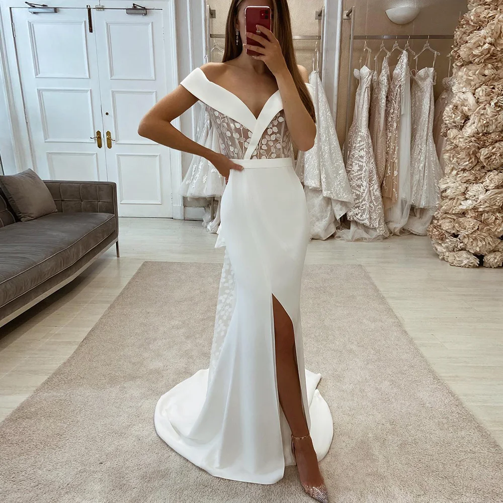 

Женское свадебное платье-Русалка It's yiiya, белое платье без рукавов с V-образным вырезом, открытыми плечами и аппликацией на лето 2022