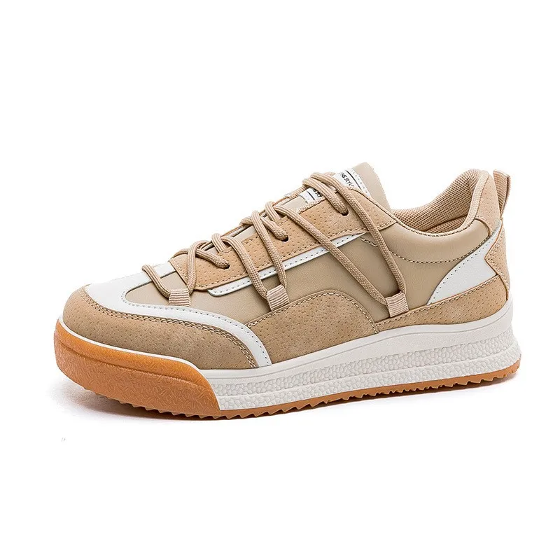 

Elegant Women Sneaekrs 2022 New Fashion Breathable PU Leather Sneakers Korean Style Mixed-Color Lace-Up Platform Shoes For Women