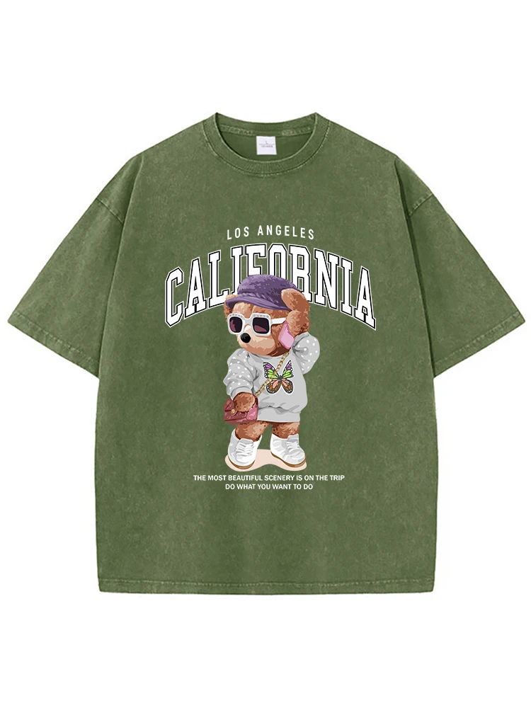 Мужская стираная футболка с буквенным принтом Маленький медвежонок дышащие