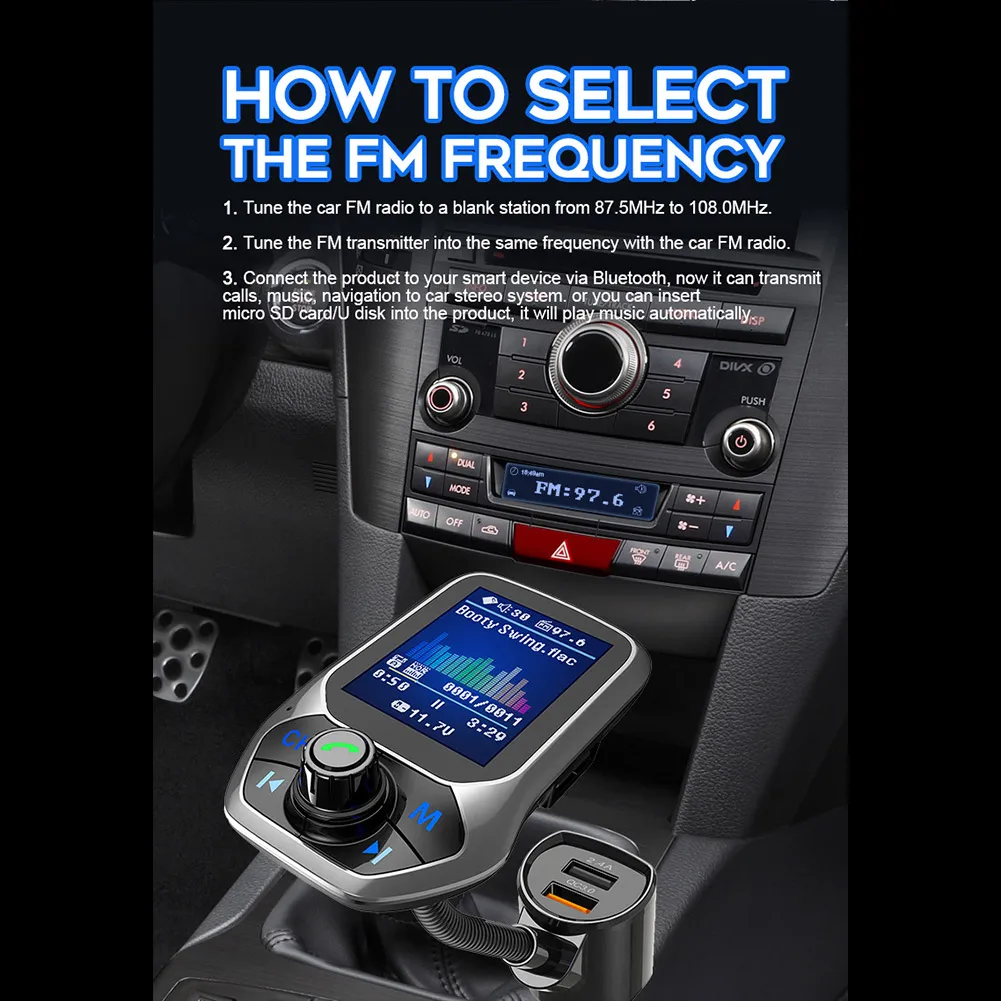 

Практичный FM-передатчик для автомобиля 12-24 В 4-в-1 Abs Bluetooth Fcar Bluetooth