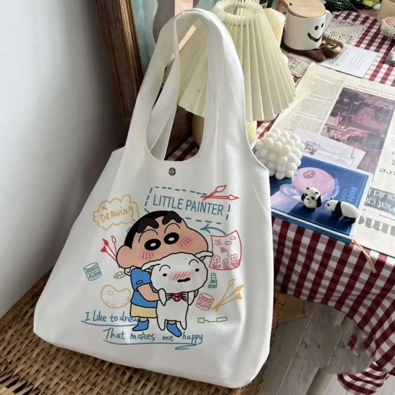 

Crayon Shin-Chan Melody lauacco Sanrio, мультяшная Холщовая Сумка большой емкости, Холщовая Сумка-тоут для учеников, школьная сумка, прочная тканевая сумка