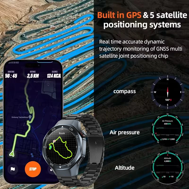 Фото 2025НОВЫЕ часы 5 Max GPS Смарт-часы Компас Высотомер Барометр Спортивные часы для отдыха 3ATM Водонепроницаемые BT Call Смарт-часы для мужчин №2