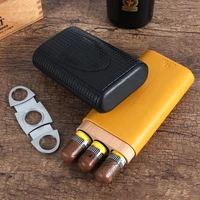 galiner leather cigar case travel humidor suitcase portable 3 tube cigar cutter set mini humidor box for business men gift