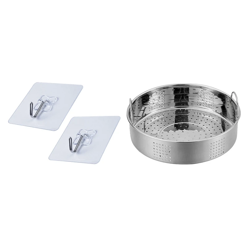 

Best2x Strong Transparent Suction Cup Sucker Wall Hooks & 1X Stainless Steel Steamer Basket Thicken Food Steamer Basket