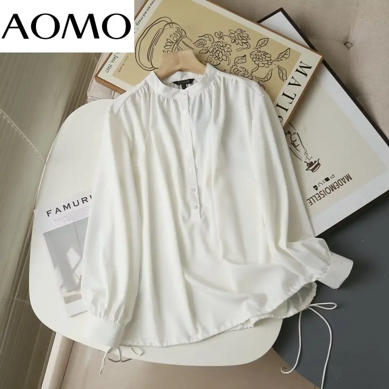 

AOMO 2023 Women High Quality Vintage Shirt Blouse Bow Long Sleeve Chic Female Lady Tops 6D174A