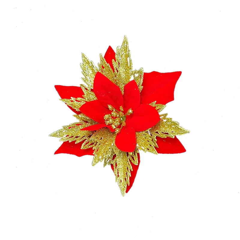 

5pcs Artificial Christmas Flowers Glitter Fake Flowers Christmas Tree Ornaments Merry Christmas Decorations for Home New Year