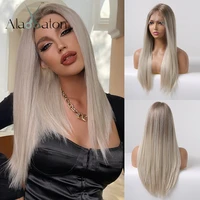 alan eaton long straight synthetic lace front wigs for women middle part platinum blonde lace hair wigs heat resistant fiber