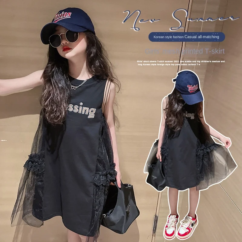 

Girls' dress summer 2023 new girls' foreign gauze skirt children's summer sleeveless vest princess dress