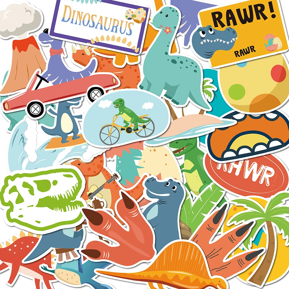 

WT040 30Pcs Kids Cartoon Animals Dino Dinosaur Birthday Party PVC Waterproof Fridge Skateboard Luggage Stickers Toys Decal Label