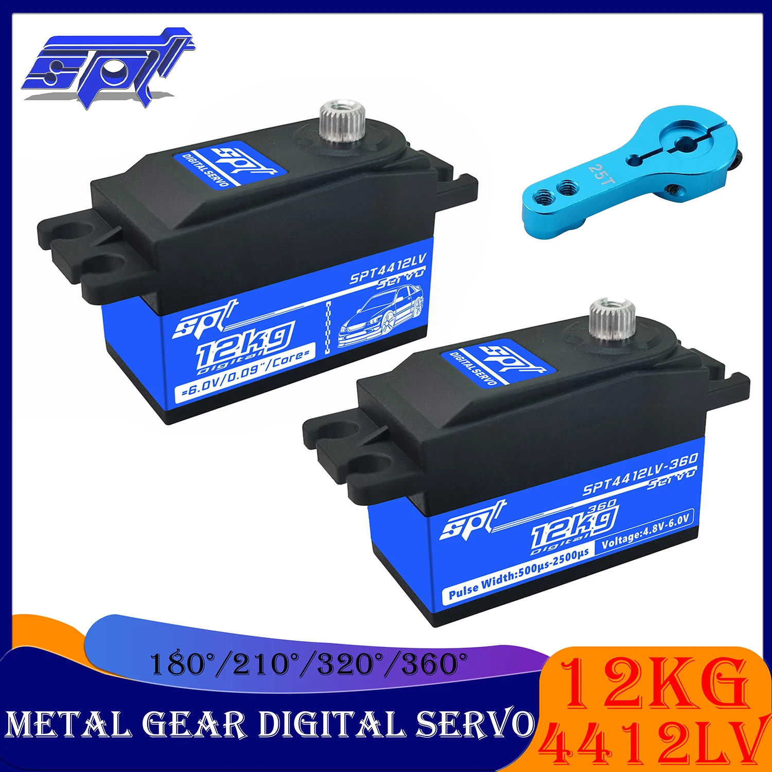 Цифровой сервопривод SPT с металлической шестерней, 12 кг, 4412LV, 180 °, 210 °, 320 °, 360 °, 25T, рычаг для радиоуправляемого автомобиля Crawler SCX10 TRX4 Drift 3D, деталь робота с фиксацией