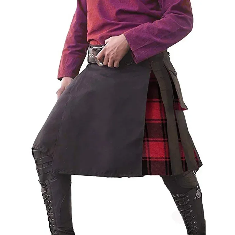 Фото 2026 Royal Scottish Hybrid Plaid Utility Kilts Tartan для взрослых, кельтский 19-й горный тактический костюм с ремешком, хлопковый наряд для мужчин, Bl №4