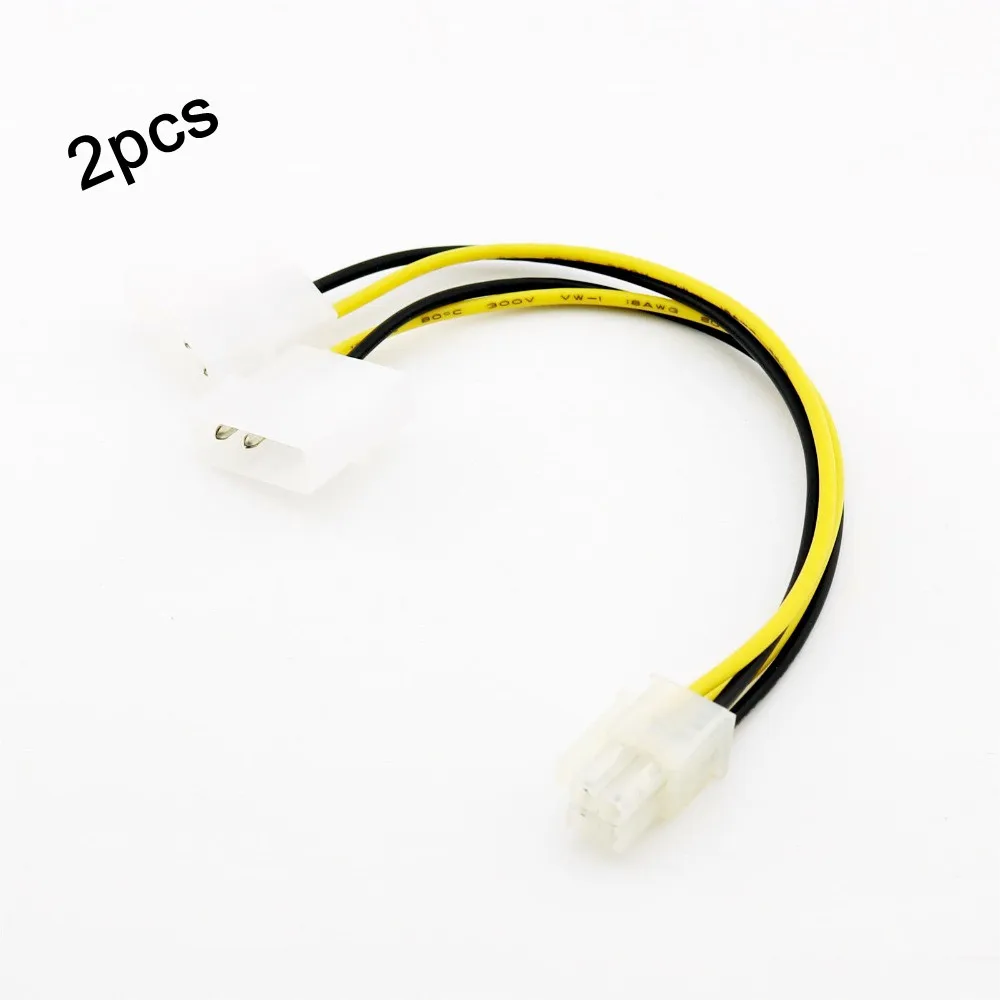 

2 шт. ATX 4-контактный гнездовой блок питания ЦП 12 в двойной 4-контактный Штекерный Molex внутренний блок питания для ПК Соединительный кабель 18 см