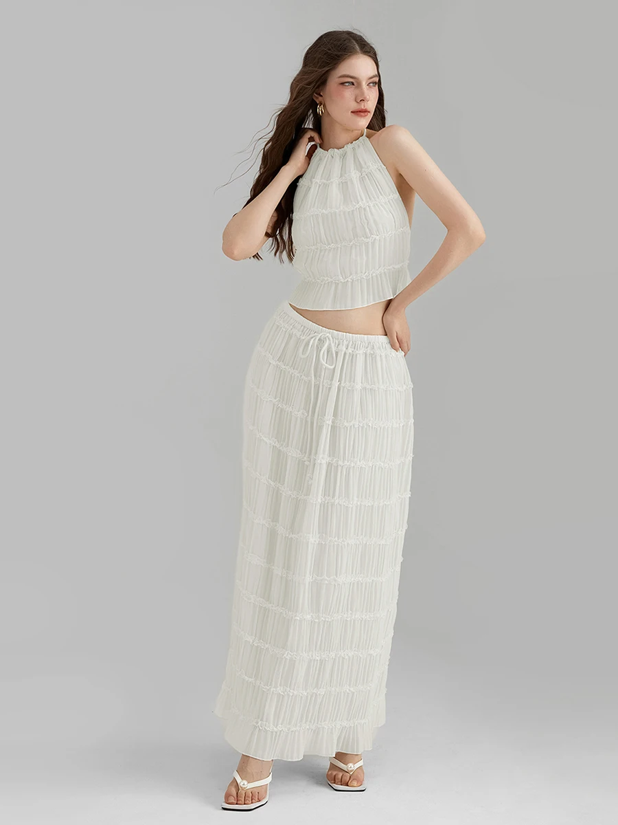 Женский летний комплект из двух предметов топы без рукавов с рюшами и лямкой на