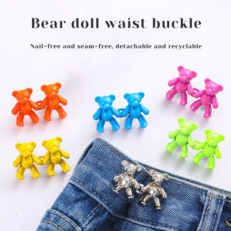 

1Pair Bear Shaped Adjustable Jean Tighten Button Waist Buckle Snap Pants Buckle Extender Replacement Jeans Button Attacher Pins