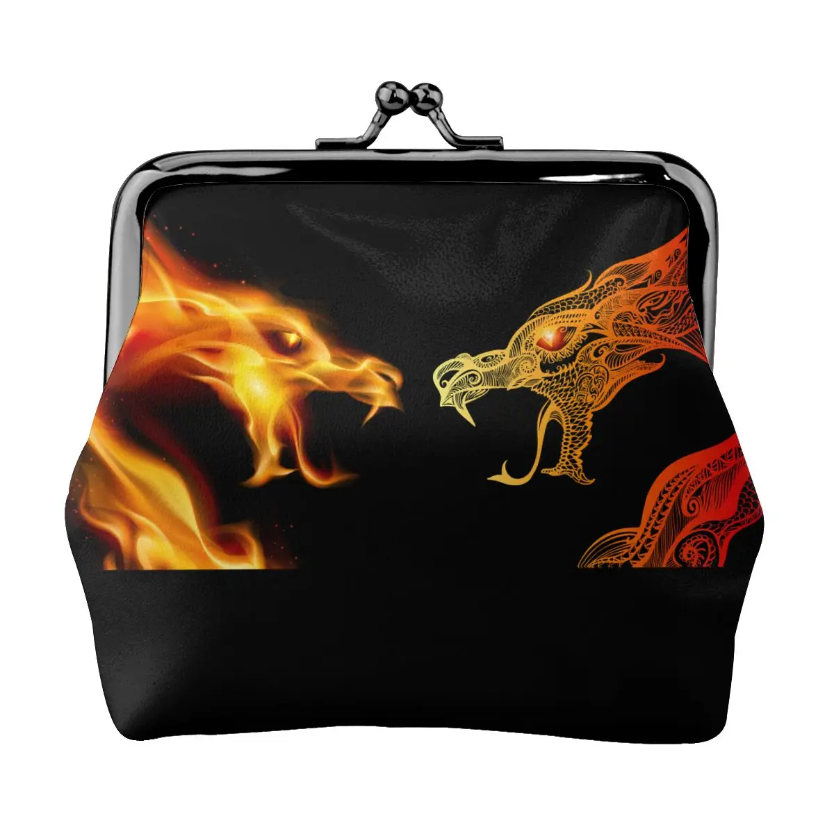 

Small Wallet Women Mini Printing Coin Purses Hasp Cash Card Handbags Clutch Money Change Bag Two Fire Dragon Heads