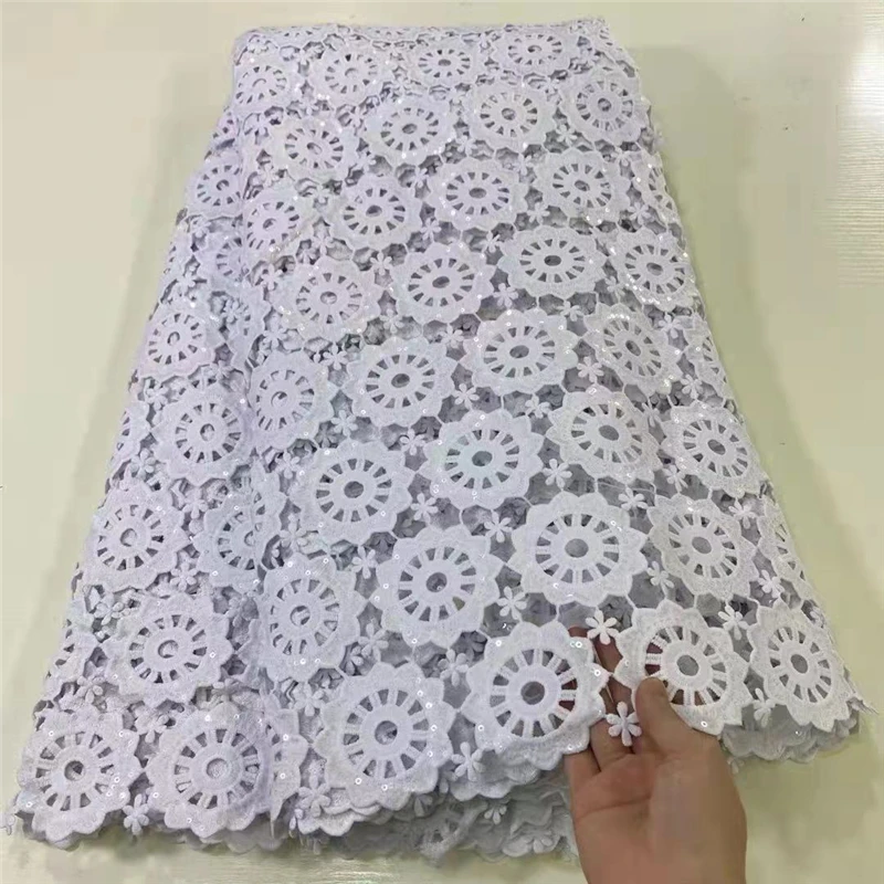 

Белое кружево с блестками, Африканское гипюровое кружево, нигерийское кружево для женского платья, 5 ярдов