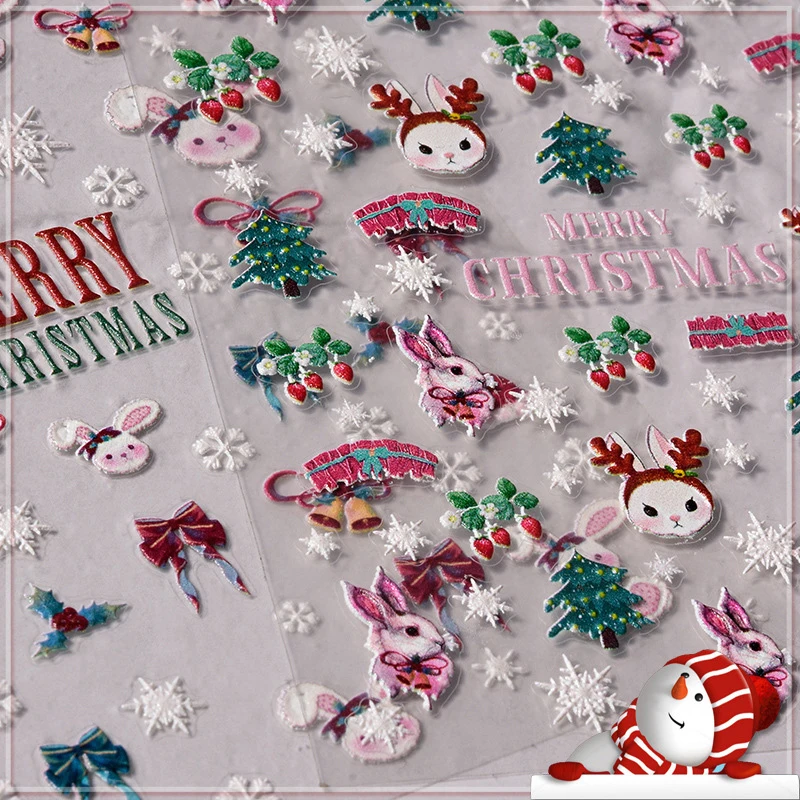 

New Year Decals On Nails Rose Gold Glitter Christmas 3D Snowflake Decals Nail Enhancements Winter Decals