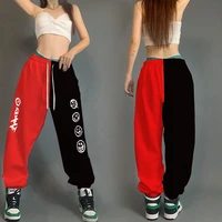 high waist wide leg pants color matching printing loose all match sports long pants womens hip hop hip hop casual leggings