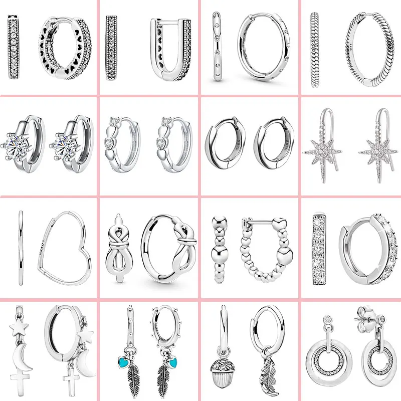 

New Arrival 100% Plata De Ley 925 Pendientes Fit Original Pandora Sparkling Hoop Earrings For Women Earrings Making Fine Jewelry
