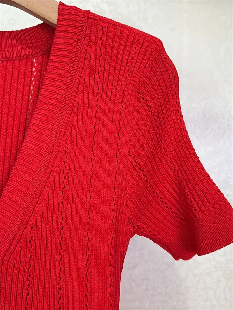 Темпераментное женское красное вязаное платье рыбий хвост осень-зима модное