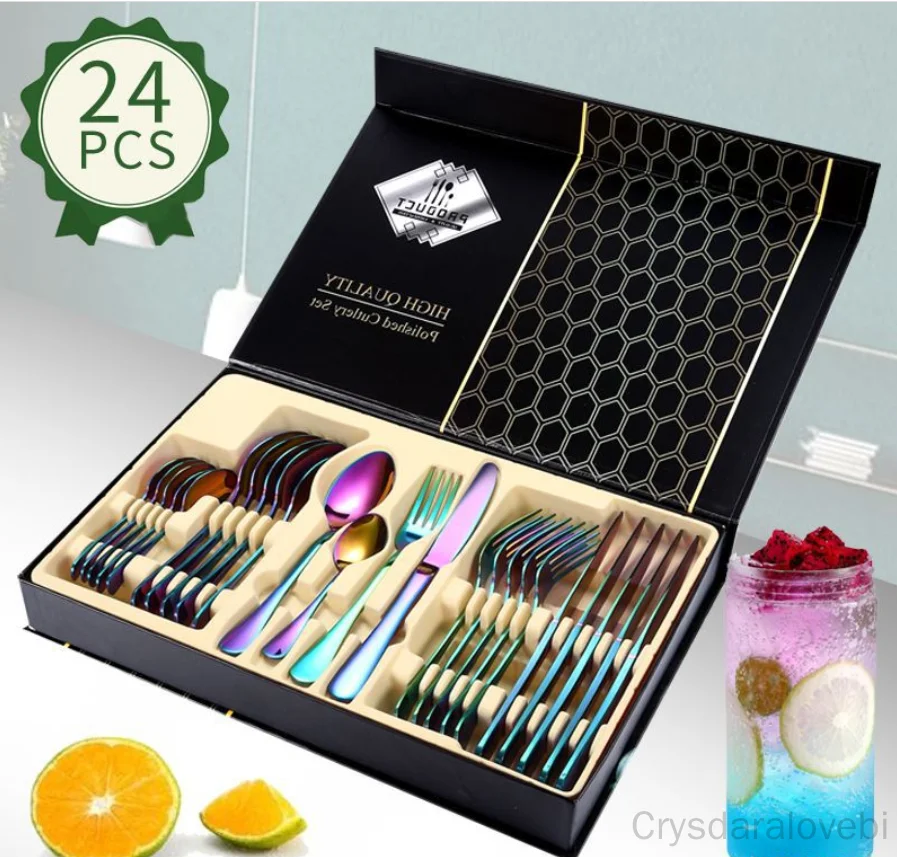 

24pcs Stainless Steel Cutlery 24 Pieces Set set 1010 Knife Fork And Spoon Four Main Pieces Gift Box Set