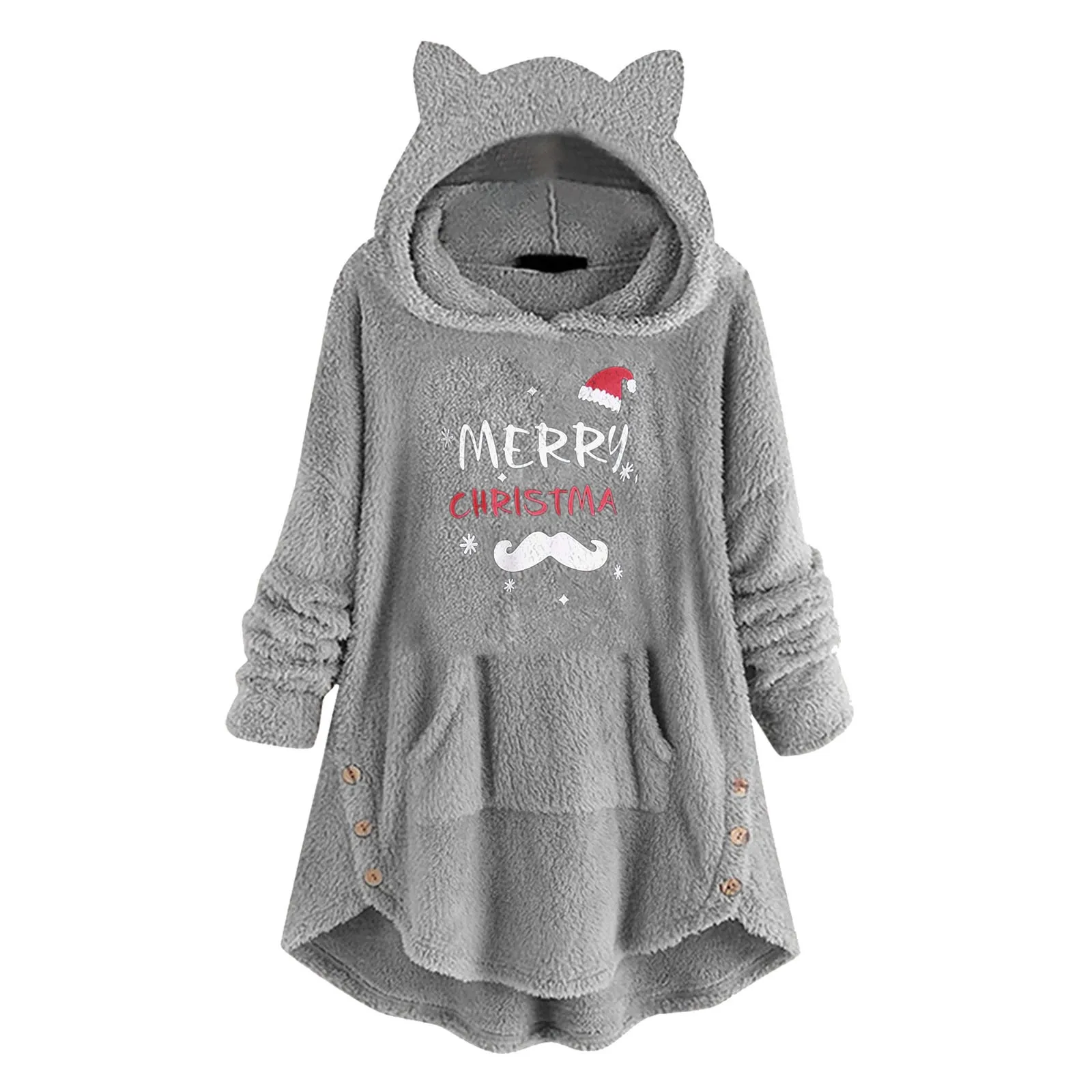 

Женский Рождественский свободный флисовый Топ с длинным рукавом и милым принтом, длинное пальто с капюшоном, свитеры, Женская флисовая длин...