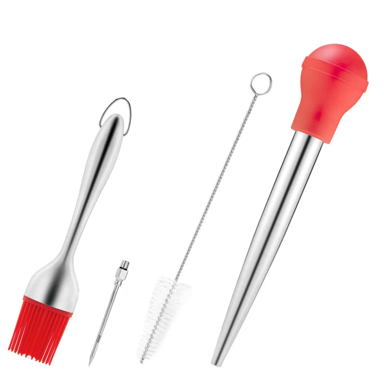 

Щетка из нержавеющей стали для чистки головки, инструмент для барбекю, силиконовый насос с приправой для кухни