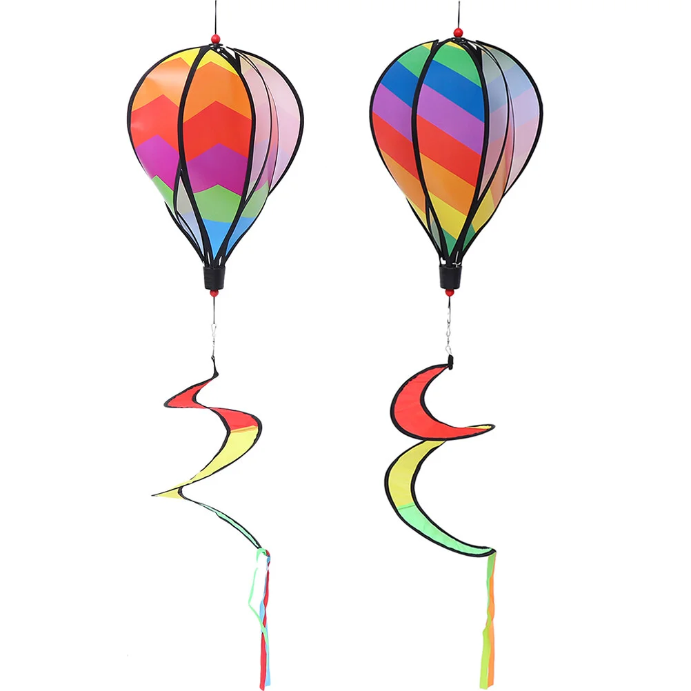 

2 Pcs Hot Air Balloon Ornament Windmill Decors Balloons Spiral Twisters Outdoor Cloth Spinners Stripe Garden Colourful
