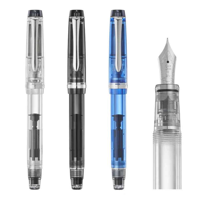 Фото Горячая новинка: Оригинальная перьевая ручка Pilot CUSTOM HERITAGE 92 с прозрачным поршнем и пером из 14-каратного золота. Классические цвета: синий, черный, оранжевый. №2