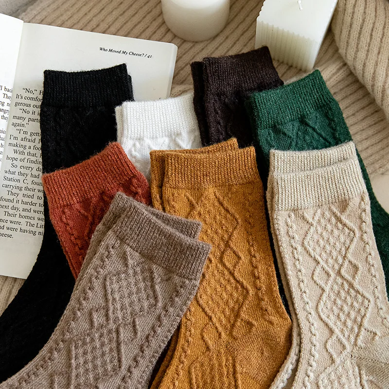 

Winter Cashmere Wool Woman Socks Solid Japanese Style Harajuku Retro Long Socks Women Girls Thermal Vintage Streetwear Crew Sock