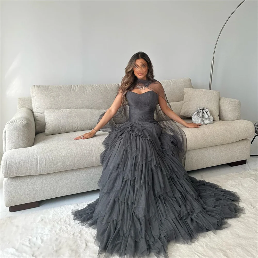 

MINGLAN Luxury Sweetheart Sleeveless Pleat Fashion A Line Long Evening Dress Floor Length Sweep Train Elegant Prom Gown New 2023