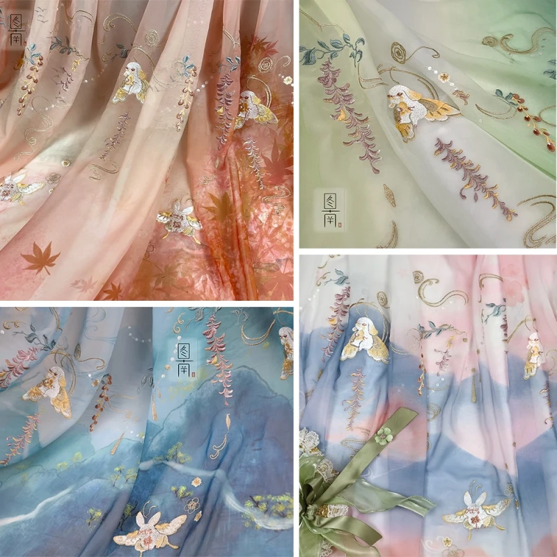 

Hanfu Antique Embroidered Printed Fabric Designer Pony Skirt Diy Wholesale Cloth by the Meter for Sewing Diy Material