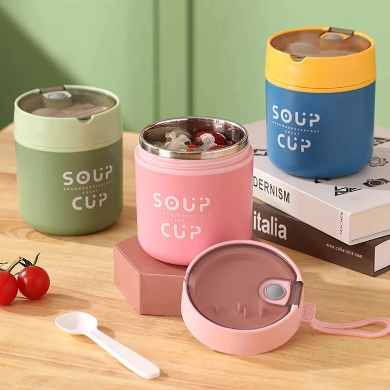 

530ml Stainless Steel Lunch Box with Spoon Thermal Food Container Vaccum Cup Insulate Bento Box Thermos Soup Cup For Kids School