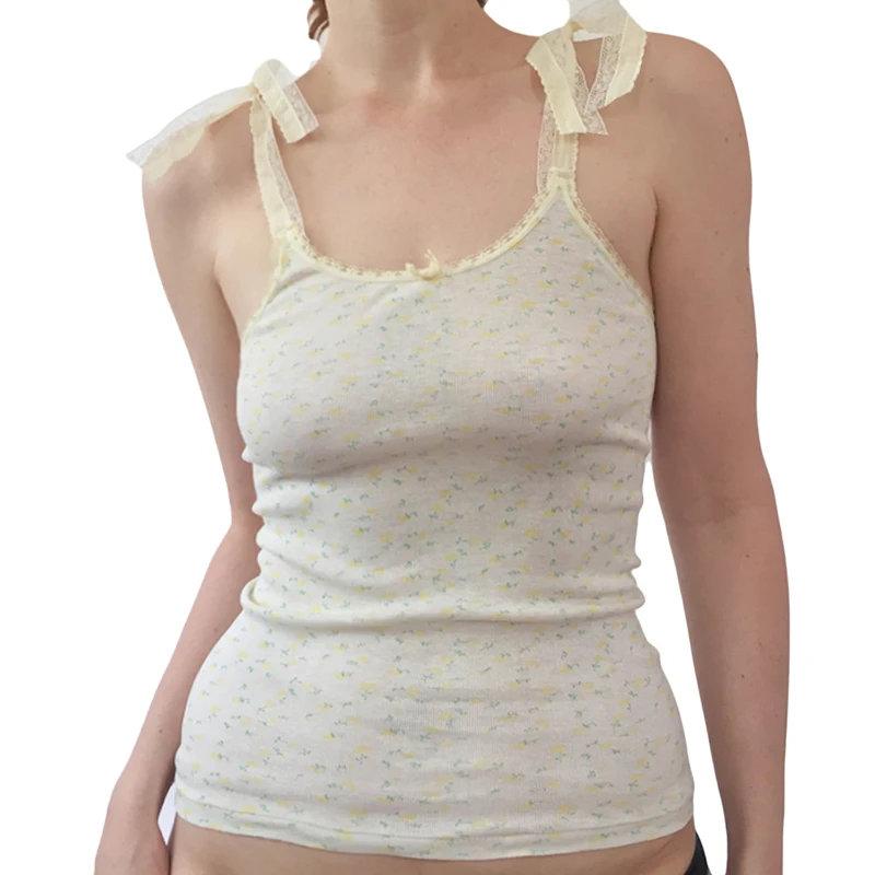 

Женские майки, укороченный жилет без рукавов на бретелях-спагетти с цветочным принтом для молодых девушек