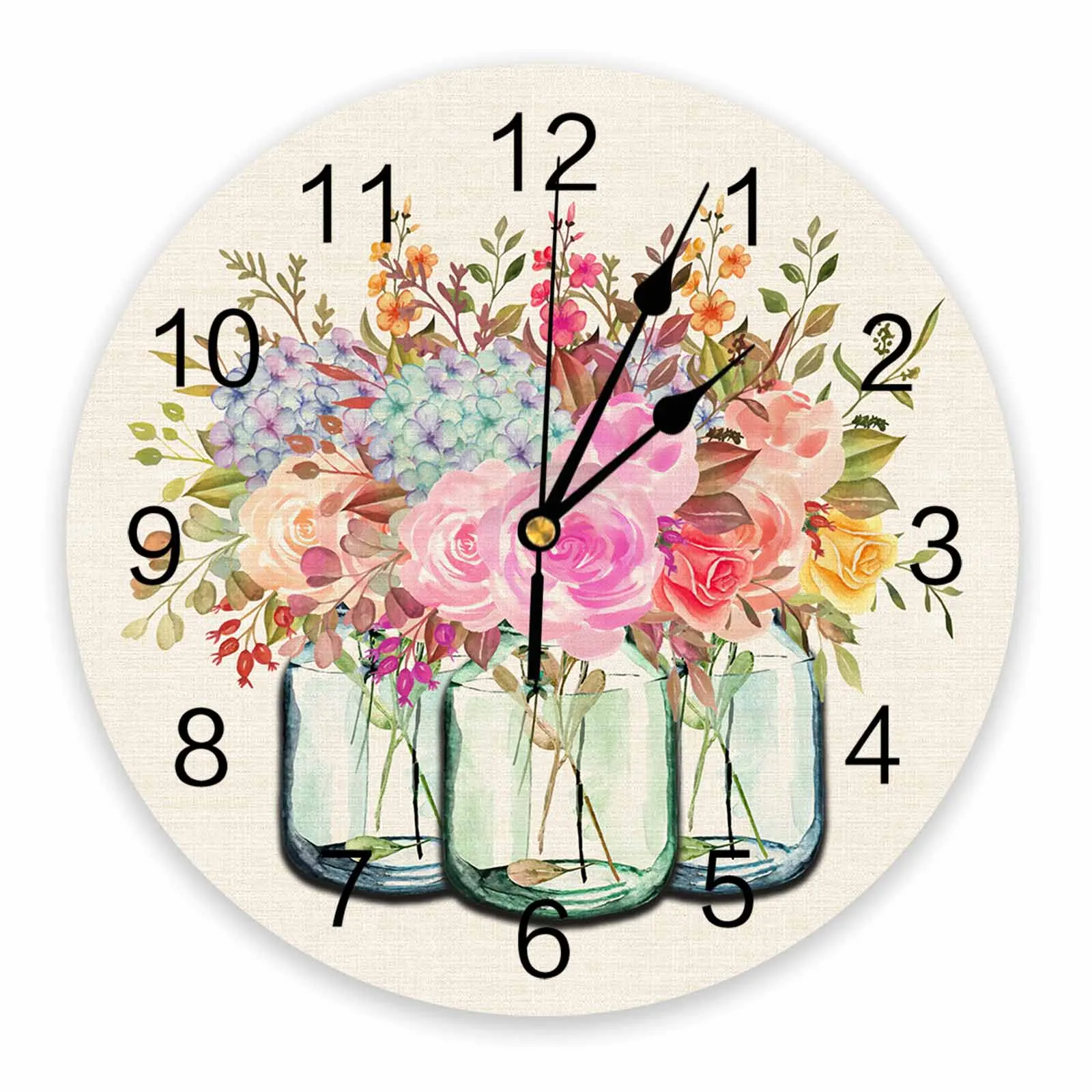 Настенные часы с цветами и листьями большие современные круглые бесшумные