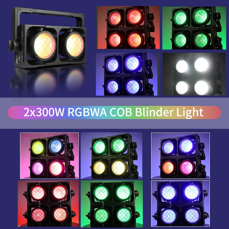 Фото AICPOSE 2x300 Вт RGBAW 5-в-1 COB blinder Водонепроницаемый IP65 сценический затемняющий светильник для DJ Disco Event Party сценическое освещение №4